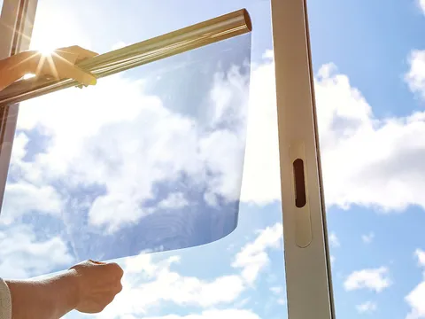 Efecto de lámina solar en cristal de oficina